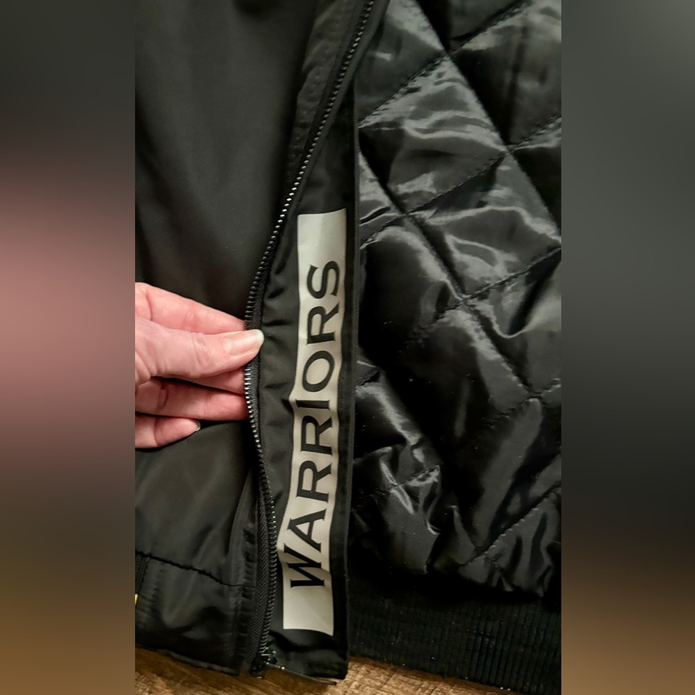 NBA Golden State Warriors black bomber jacket quilted full zip streetwear sz L - Picture 11 of 14